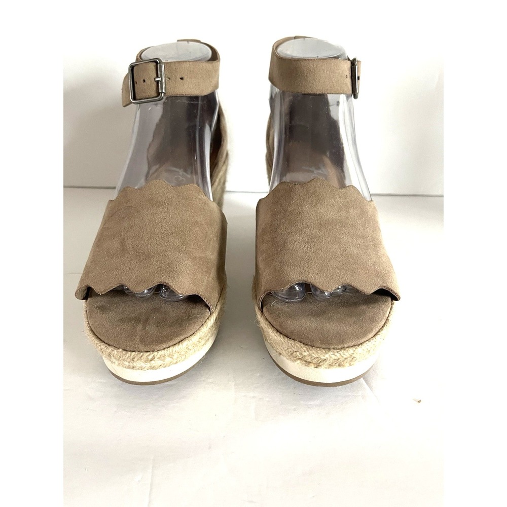 Coastal Casual Scalloped Suede‎ Espadrille Wedge Sandal 7M Cottagecore Feminine